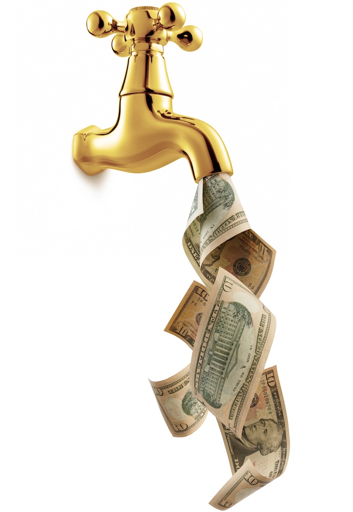 Tap,With,Money,Flowing,Against,White,Background